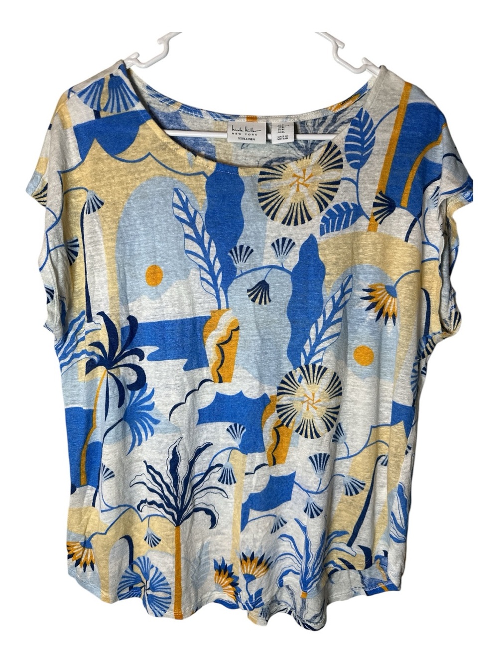 Nicole Miller New York 100% Linen Abstract Floral Tunic Top – Size XL